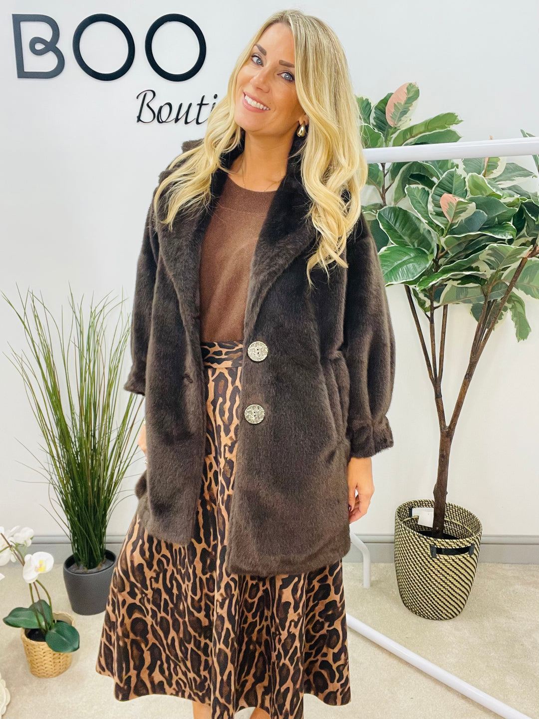 LADIES LUXURY FAUX FUR COAT JACKET - BLACK, BEIGE & BROWN