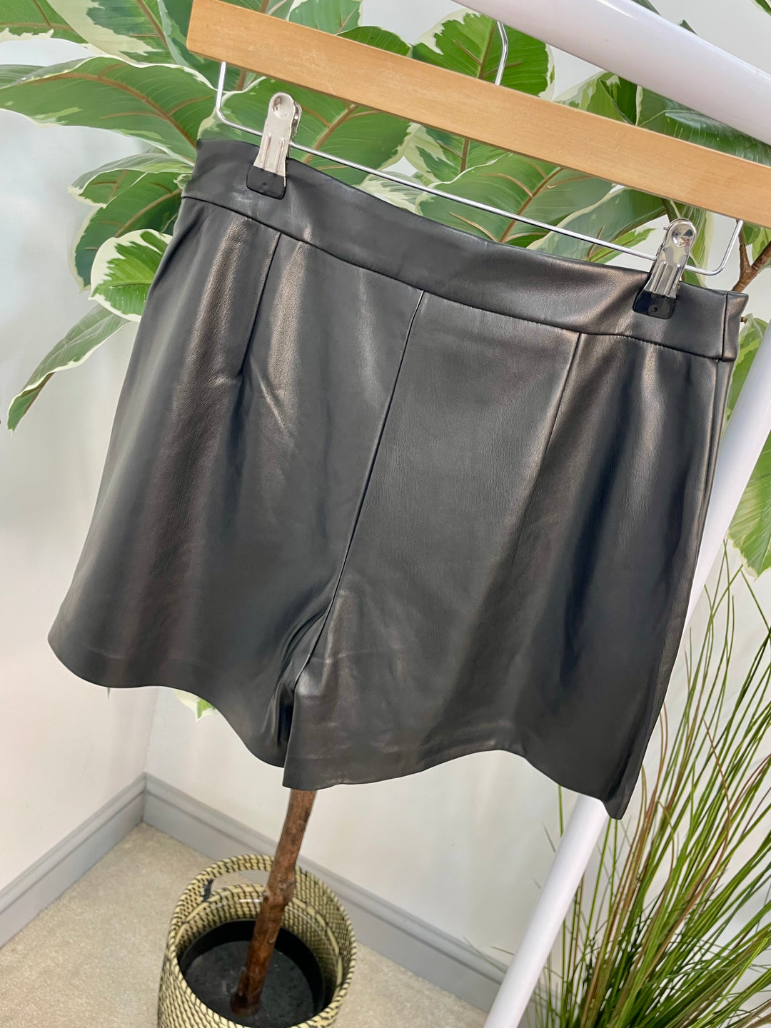 The LEAH black faux leather skorts