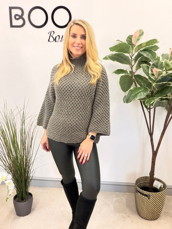 LADIES CHUNKY WAFFLE KNIT JUMPER - LEMON, BEIGE, BLACK, MOCHA & GREY