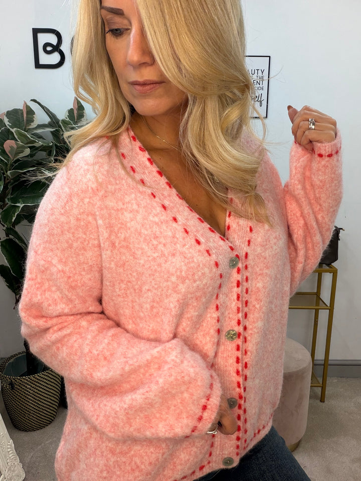 Ladies Fashion Slouch Knitted Cardigan - Black, Grey & Pink