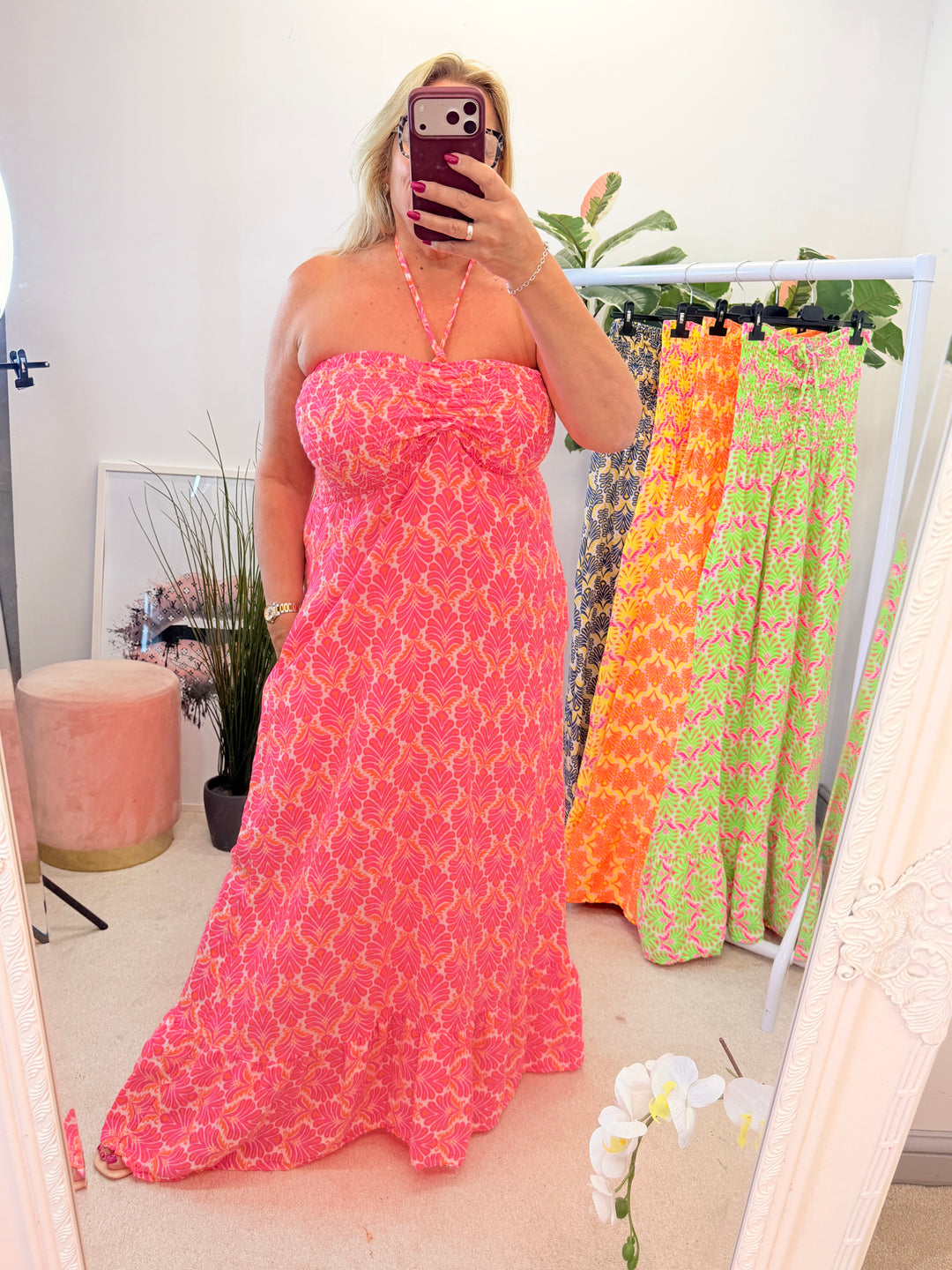 Ladies Fashion Summer Strapless Maxi Dress - Pink, Yellow, Orange, Green, Navy