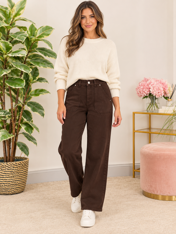 The OLIVIA chocolate brown wide leg jeans