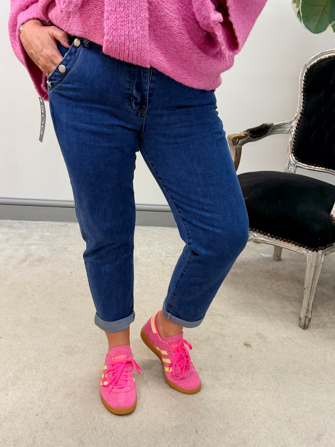 LADIES FASHION MOM FIT DARK BLUE DENIM JEANS