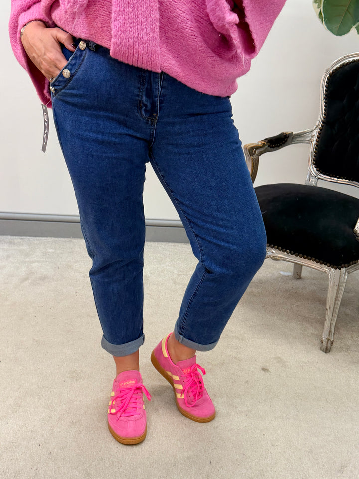 LADIES FASHION MOM FIT DARK BLUE DENIM JEANS