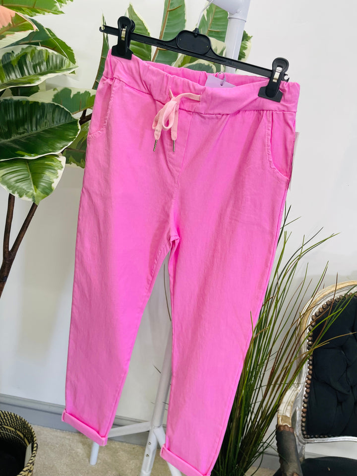 LADIES WOMENS SMART STRETCH MAGIC TROUSERS PINK