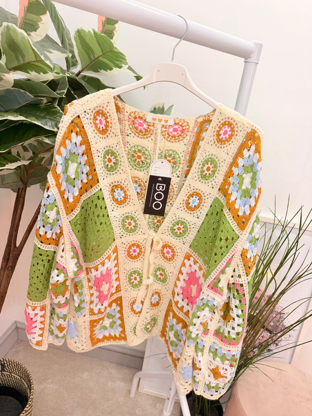 Ladies Fashion Retro Colourful Patchwork Crochet Cardigan Jacket