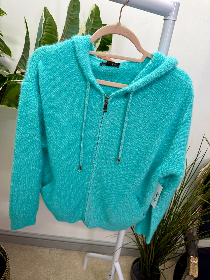 LADIES SOFT FLUFFY HOODY CARDIGAN - LEMON, AQUA, BROWN, PINK, WHITE