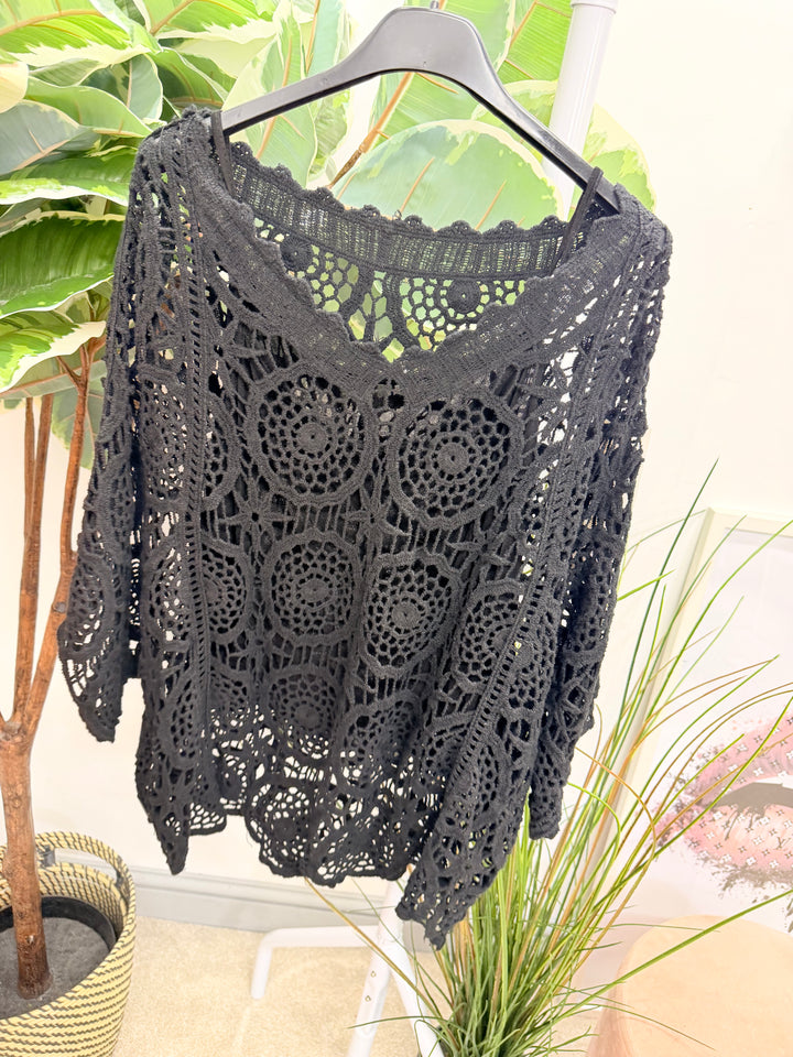 Ladies Fashion Crochet Top - White, Coral, Black, Pink