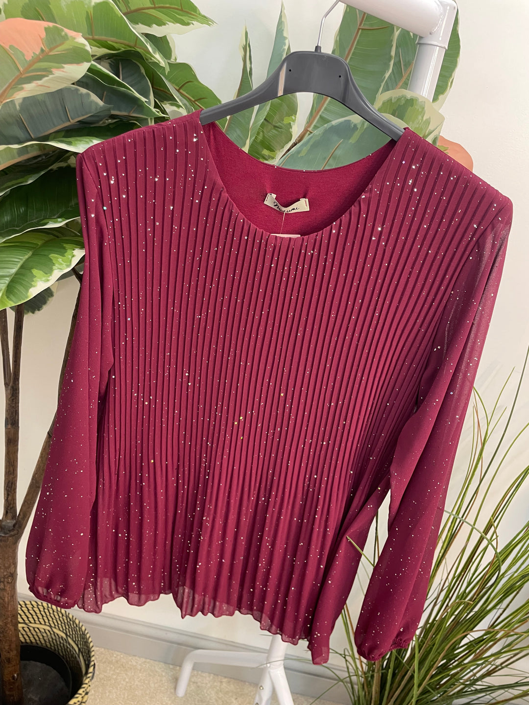 LADIES CHIFFON PLEATED TOP - BLACK, BROWN, WHITE, RED, WINE