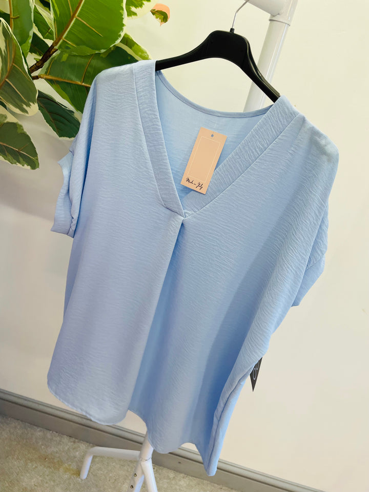 LADIES WOMENS CASUAL V NECK TOP - WHITE, BLACK, BLUE, PINK, YELLOW, NAVY, CORAL