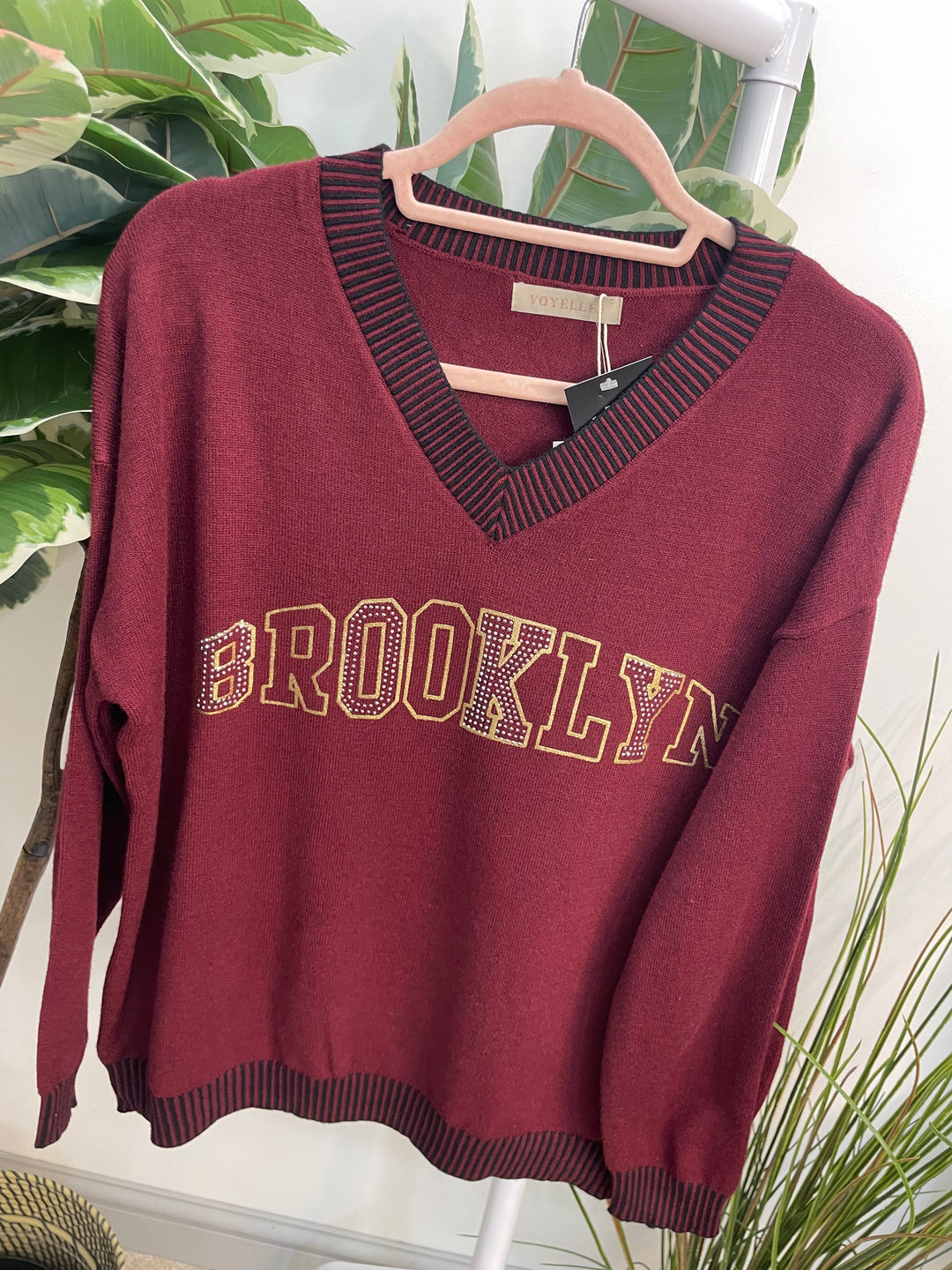 LADIES DIAMANTE SOFT KNIT JUMPER - BURGUNDY, BROWN, BLACK & BEIGE