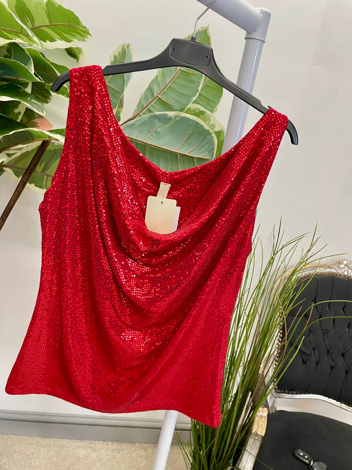 LADIES SEQUIN VEST TOP - BLACK, PURPLE, RED, GOLD, SILVER