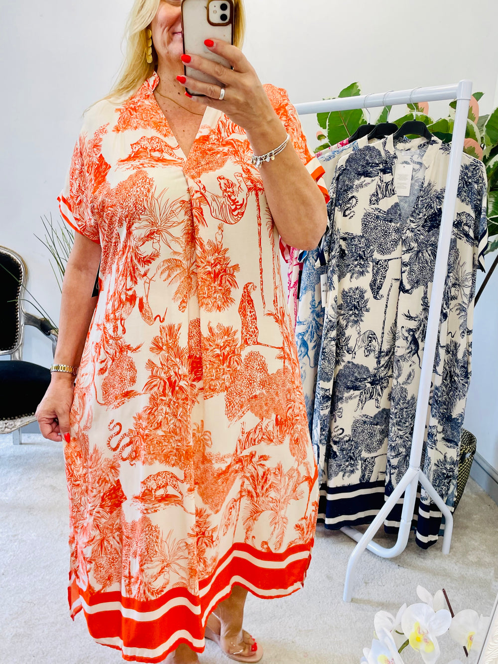 LADIES OVERSIZE JUNGLE PRINT LOOSE FIT SUMMER SHIFT DRESS - PINK, ORANGE, BLUE, NAVY