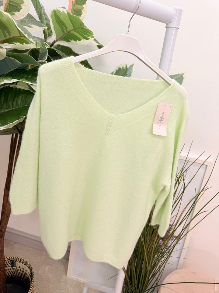 Ladies Fashion Soft Knit Short Sleeve Jumper Top mint