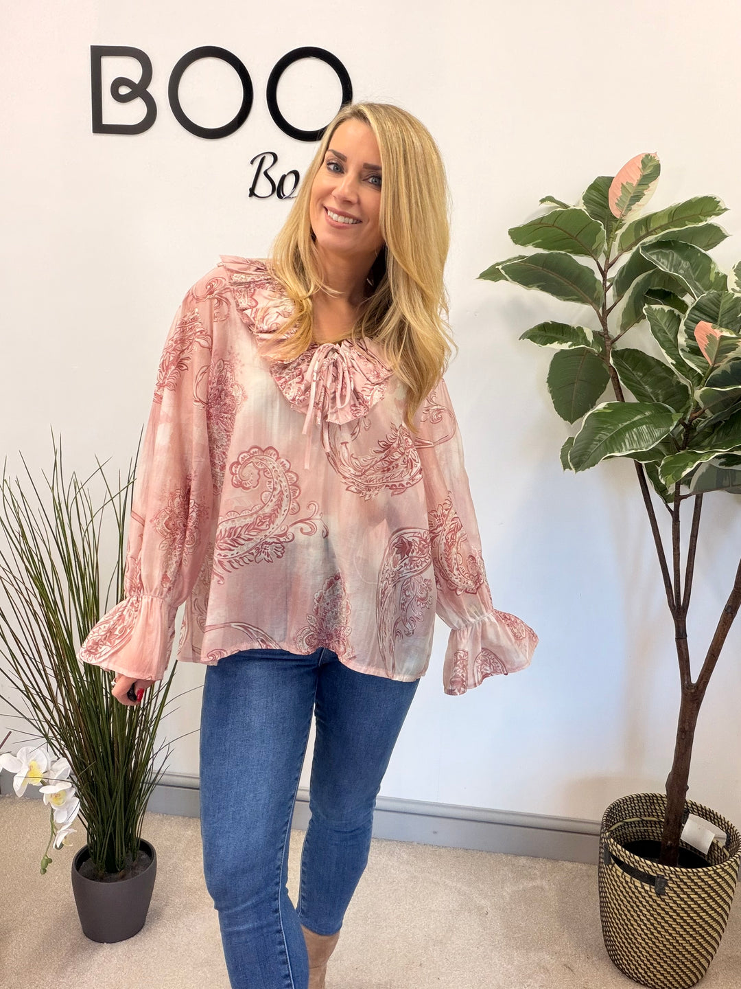 LADIES COTTON PAISLEY PRINT FLOATY BLOUSE - PINK, BEIGE, BLUE, BLACK, MOCHA