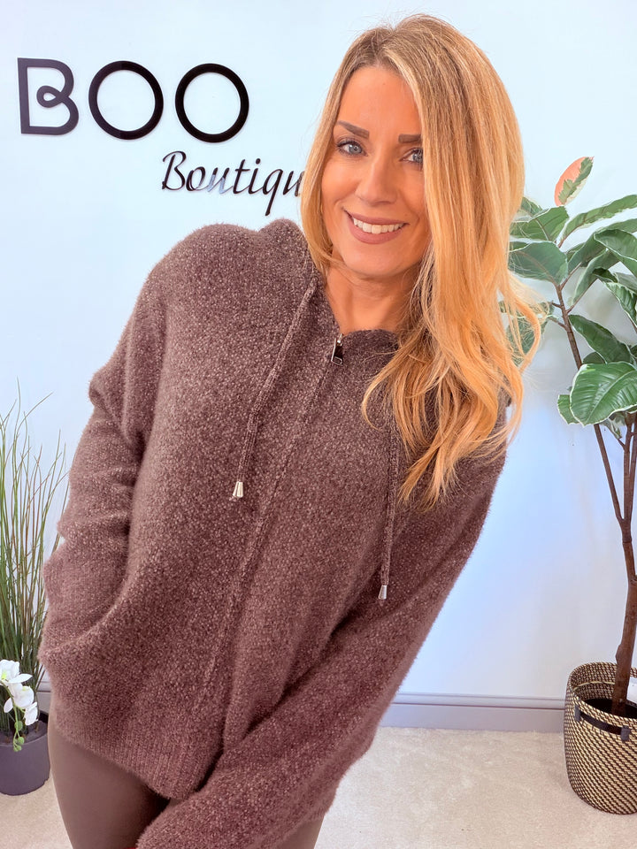 LADIES SOFT FLUFFY HOODY CARDIGAN - LEMON, AQUA, BROWN, PINK, WHITE