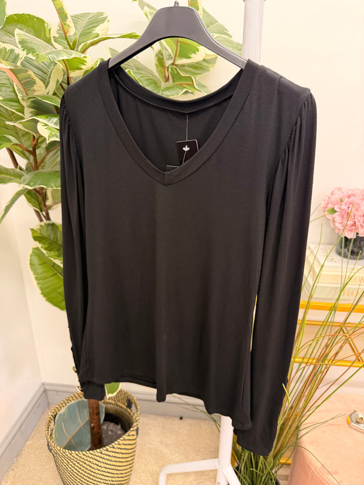Womens basic jersey long sleeve top - black, navy, wine & brown