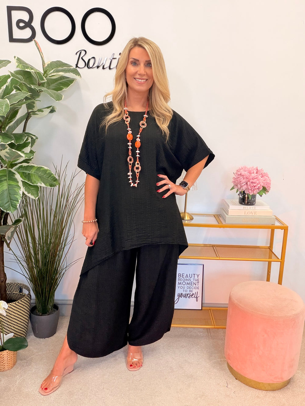 Ladies Harem Trouser Drape Top Co Ord - White, Coral, Khaki, Black & Blue