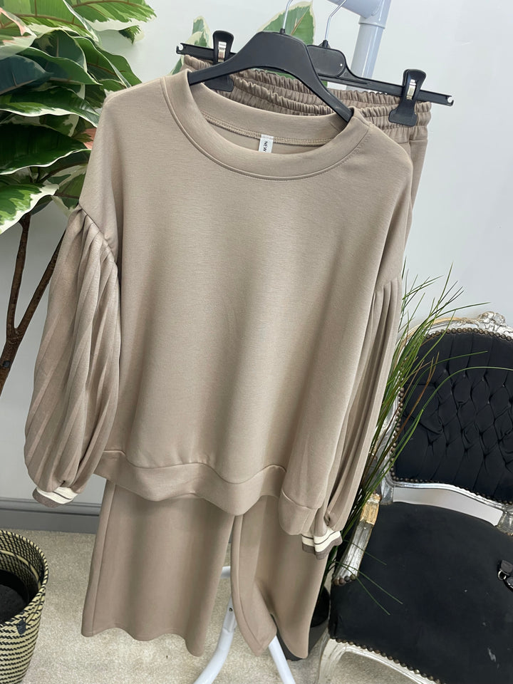 LADIES SCUBA STRAIGHT LEG TROUSER CO ORD SET - BLACK, MOCHA, BROWN