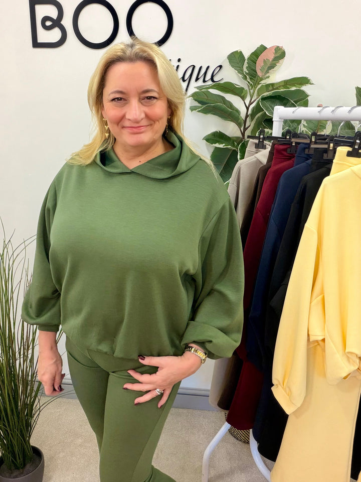 Ladies Fashion Flared Leg Tracksuit Co ord set khaki