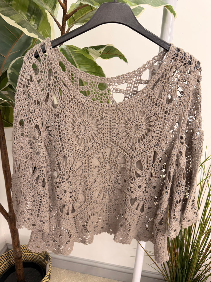 Ladies Pretty Crochet Summer Top mocha