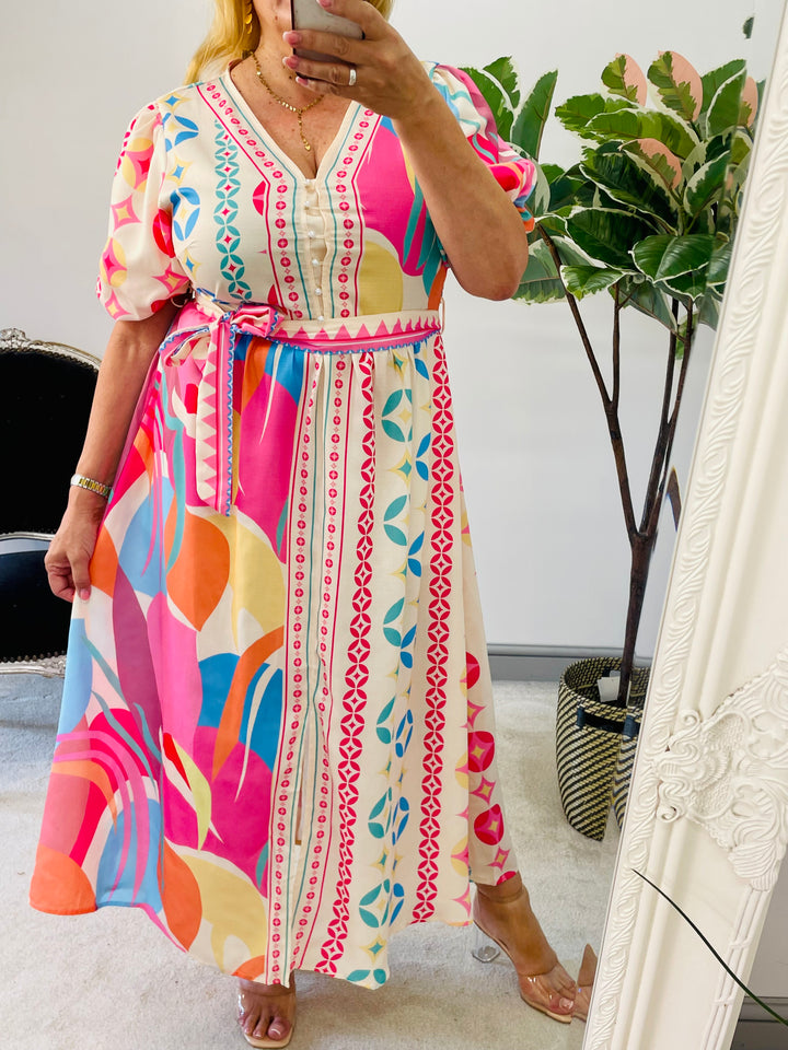LADIES PINK BLUE SUMMER MAXI HOLIDAY EVENT DRESS
