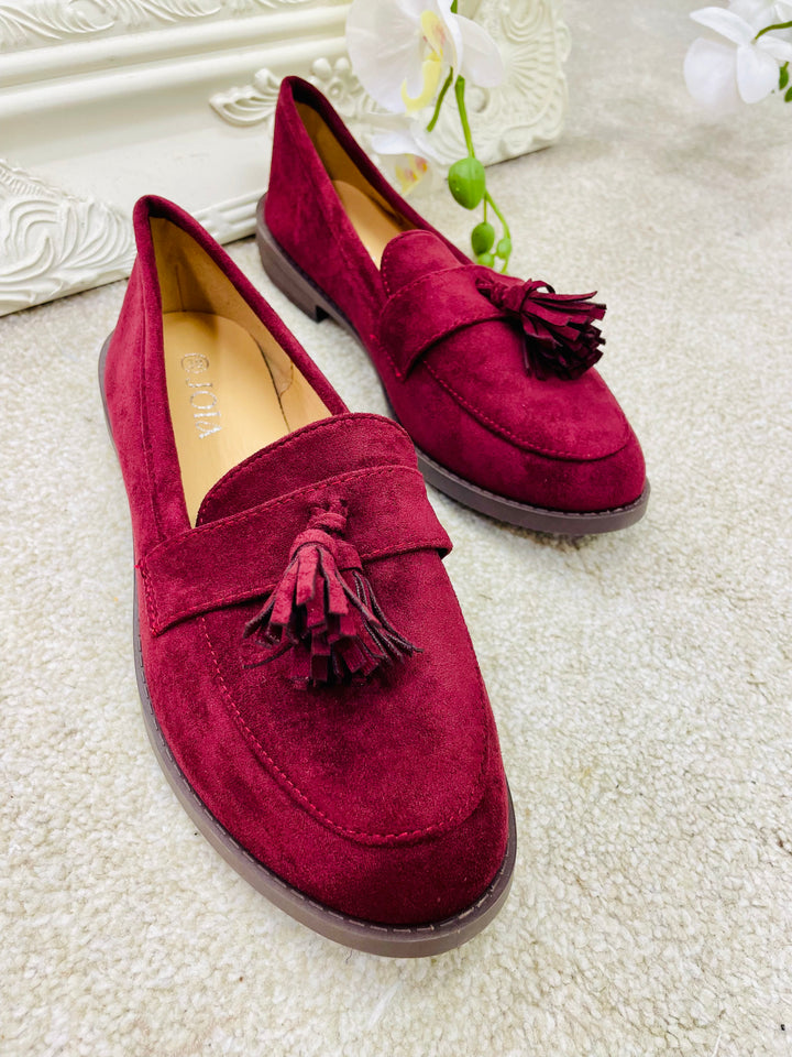 BURGUNDY WINE FAUX SUEDE LOAFER FLAT SHOES ( 966 ) sizes 3 to 8