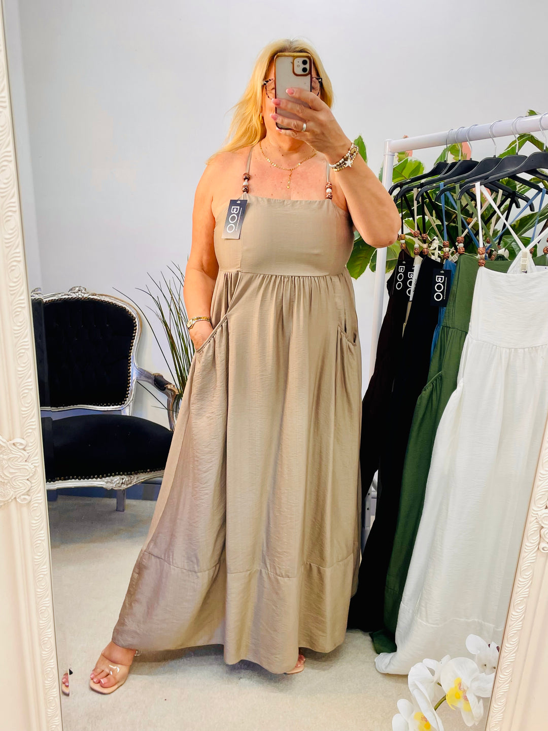 LADIES SUMMER HOLIDAY MAXI DRESS - DENIM BLUE, WHITE, BROWN, BEIGE & BLACK