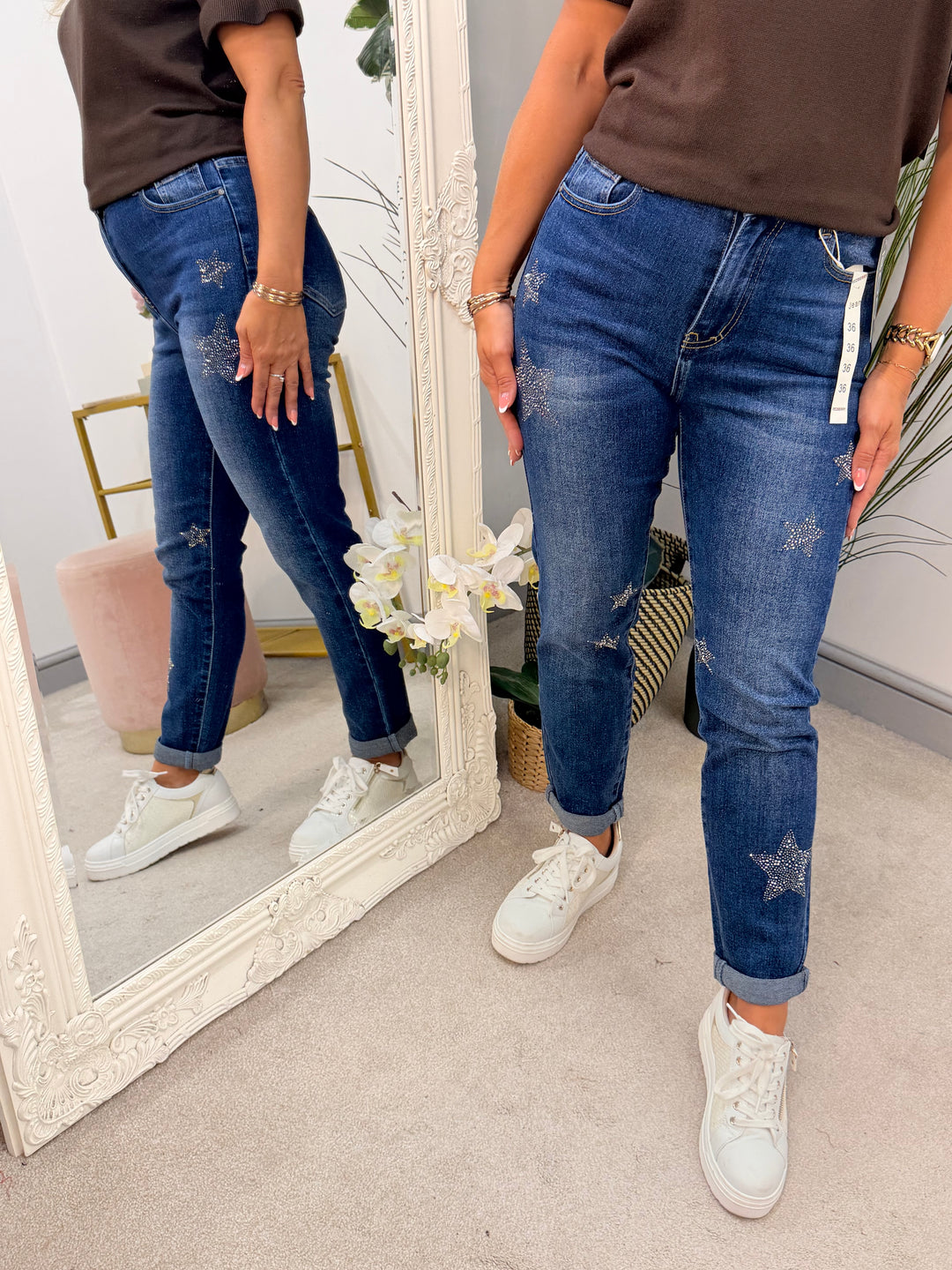 Ladies Fashion Stretch Diamante Denim Jeans