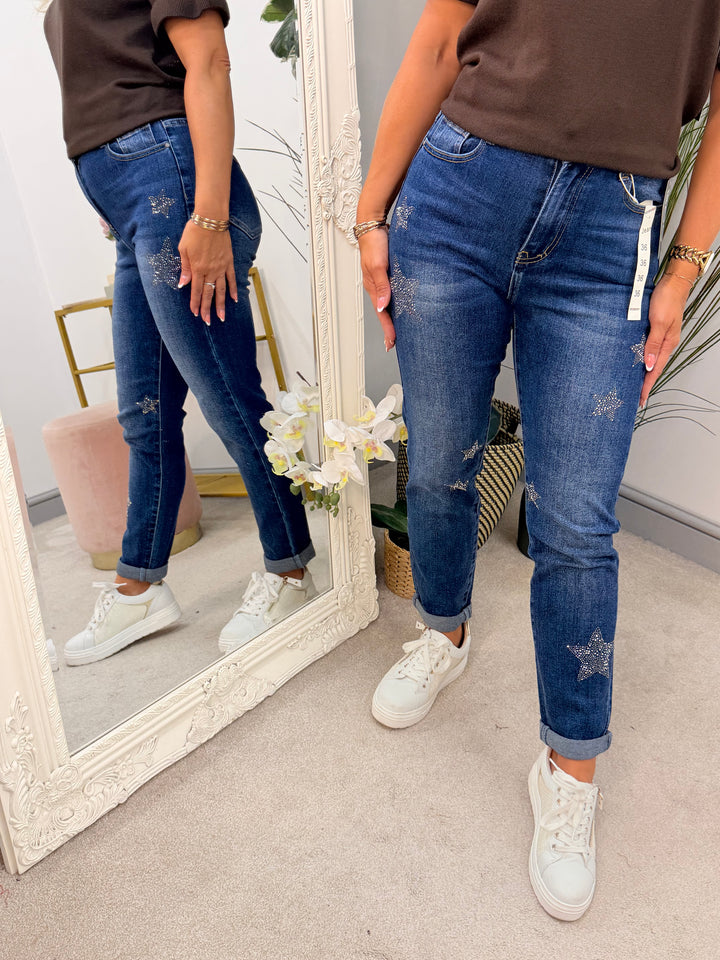 Ladies Fashion Stretch Diamante Denim Jeans