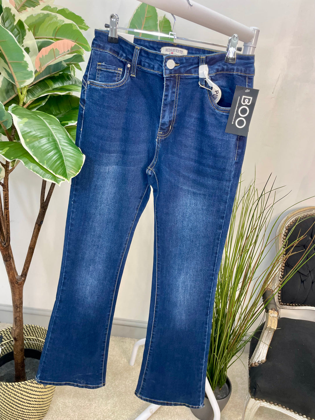 LADIES DARK BLUE DENIM KICK FLARE JEANS