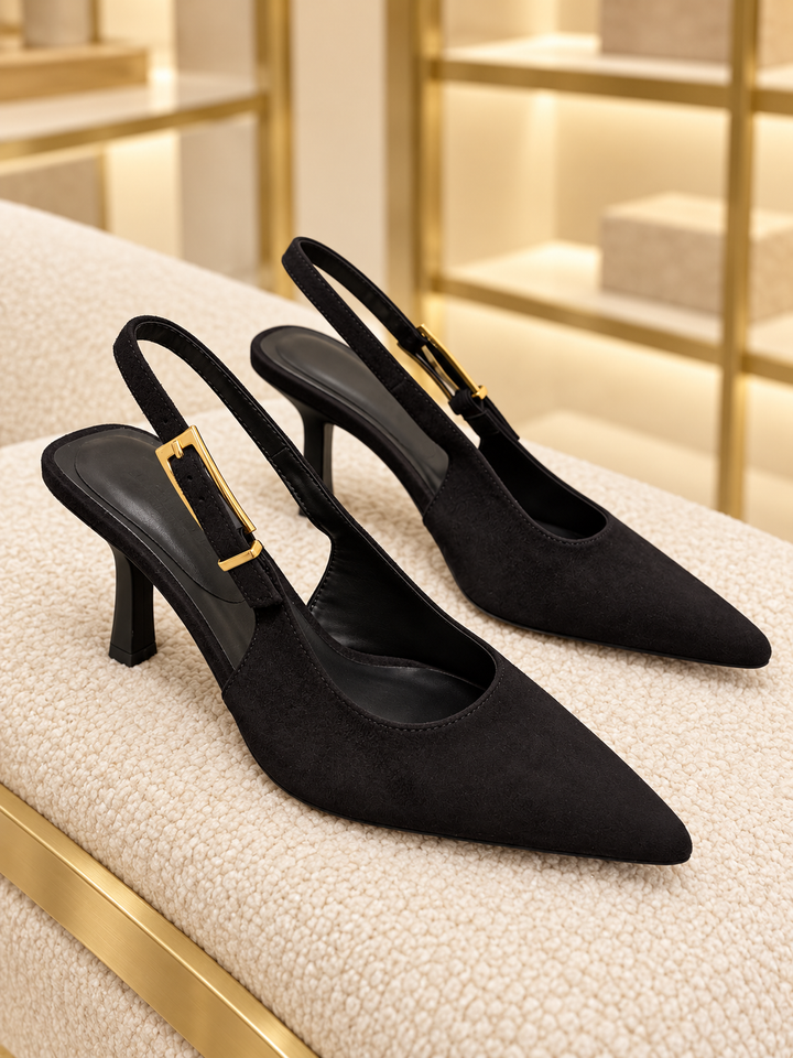 Black Faux Suede Stiletto High Heel Shoes ( Salado )