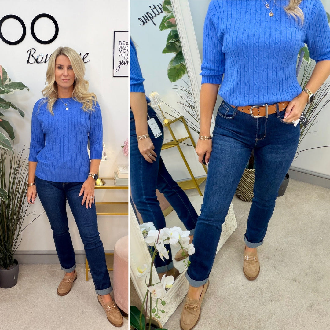 Ladies Fashion Straight Leg Mid Blue Wash Jeans