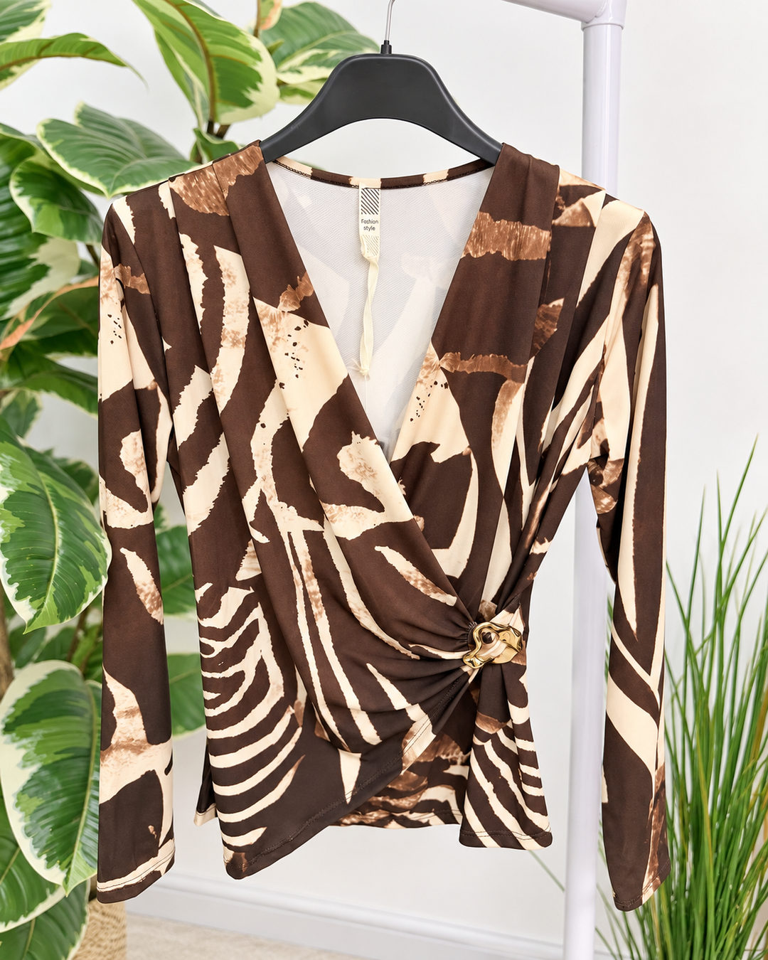Womens fashion long sleeve wrap style top - teal, black, plum & brown