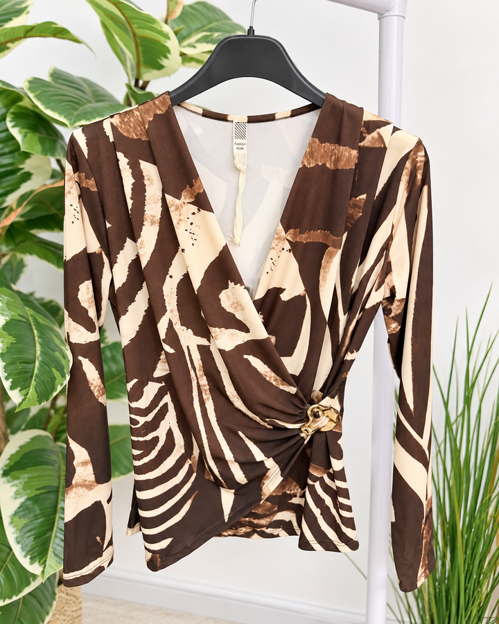 Womens fashion long sleeve wrap style top - teal, black, plum & brown
