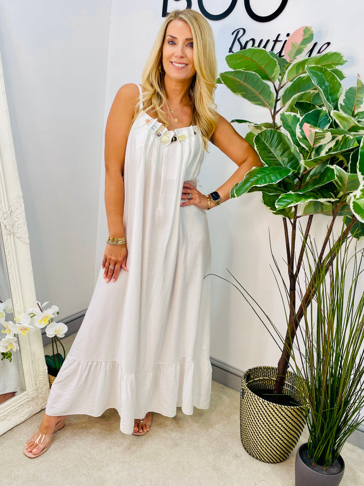 LADIES FLOATY SUMMER MAXI DRESS - BLACK, NAVY, BEIGE, KHAKI & WHITE