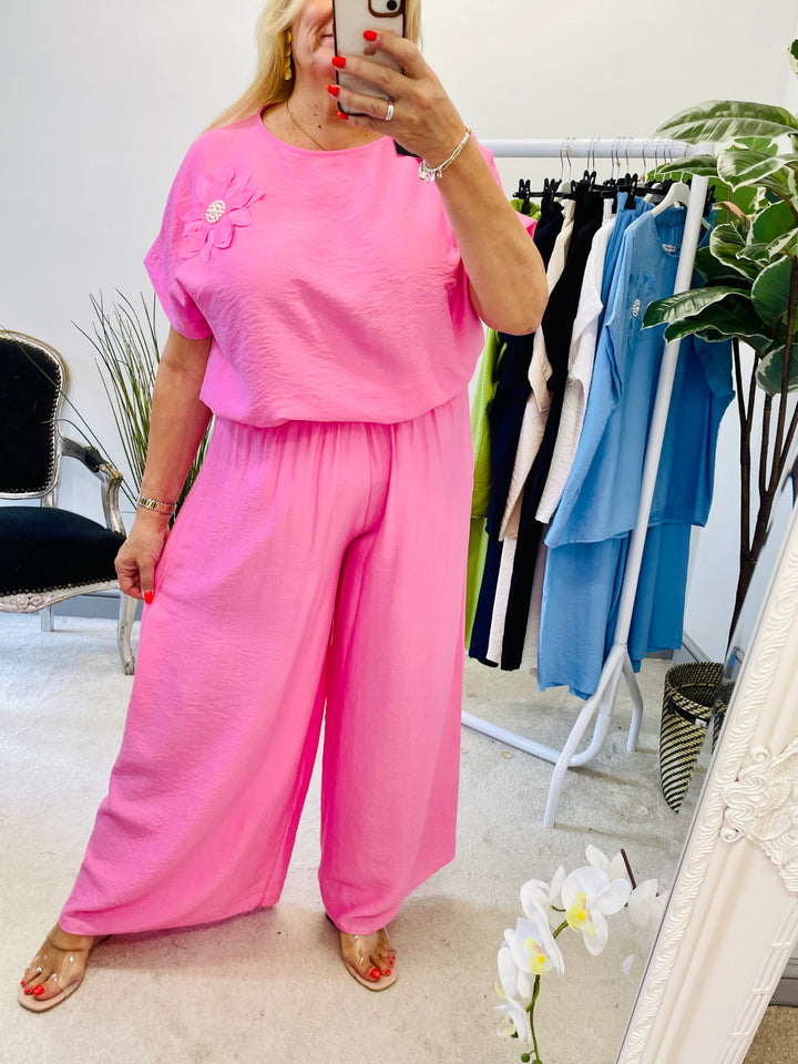 LADIES WIDE LEG TROUSER CO ORD SET 