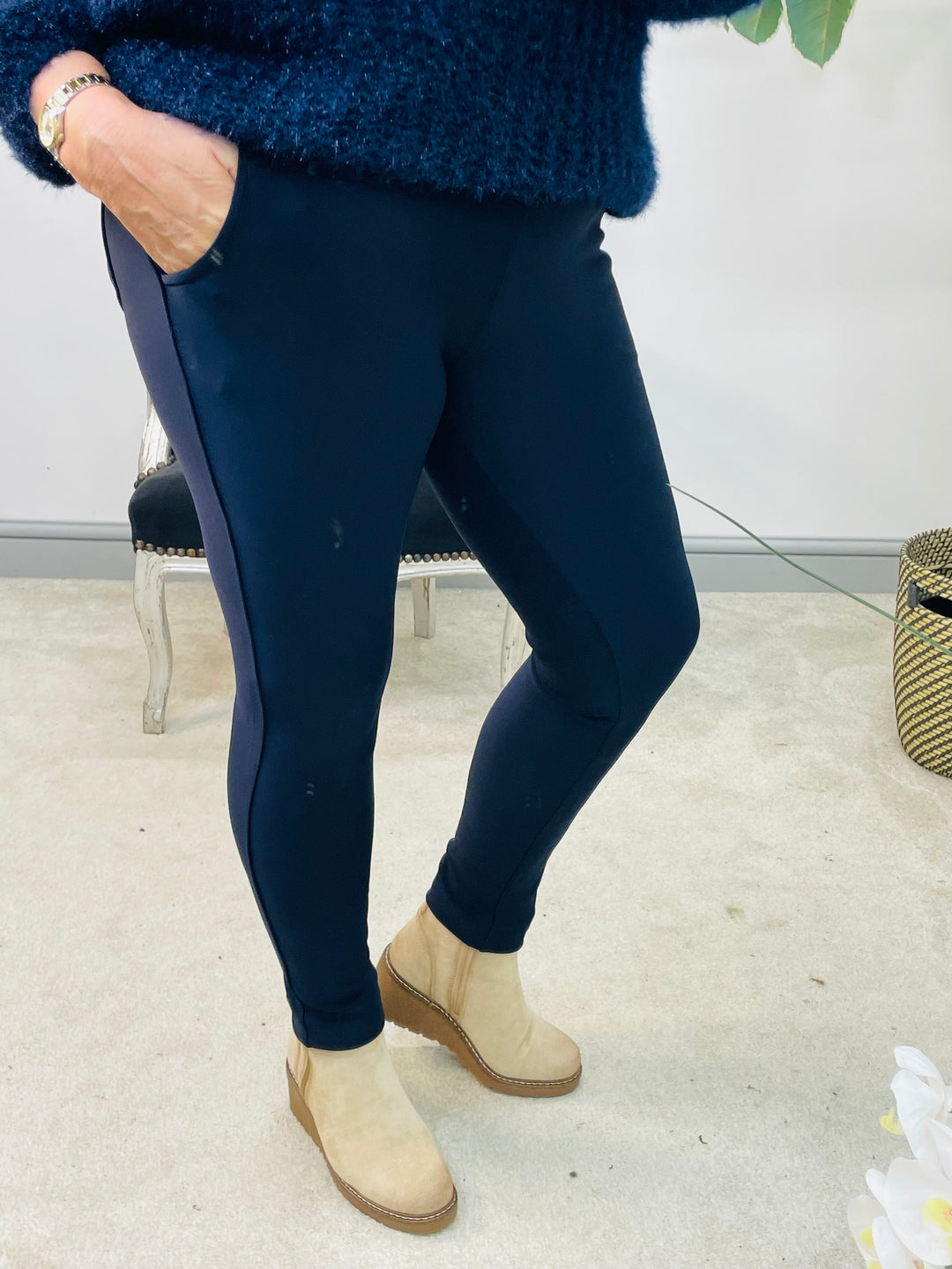 LADIES NAVY BLUE STRETCH SKINNY LEGGINGS JEGGINGS