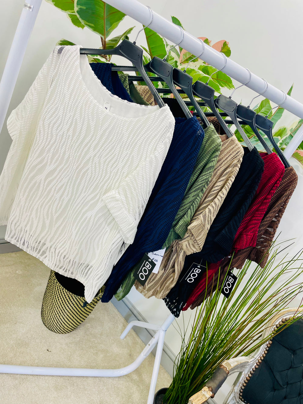 LADIES BOX STYLE NET MESH TOP - WHITE, BURGUNDY, KHAKI, MOCHA, NAVY, BLACK
