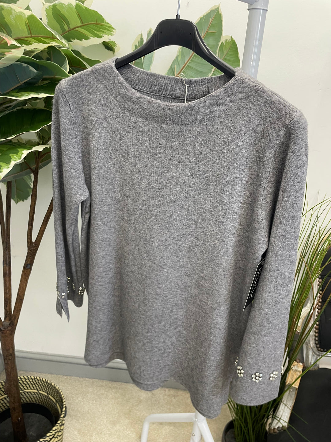 LADIES DIAMANTE JUMPER SWEATER - GREY & BLACK