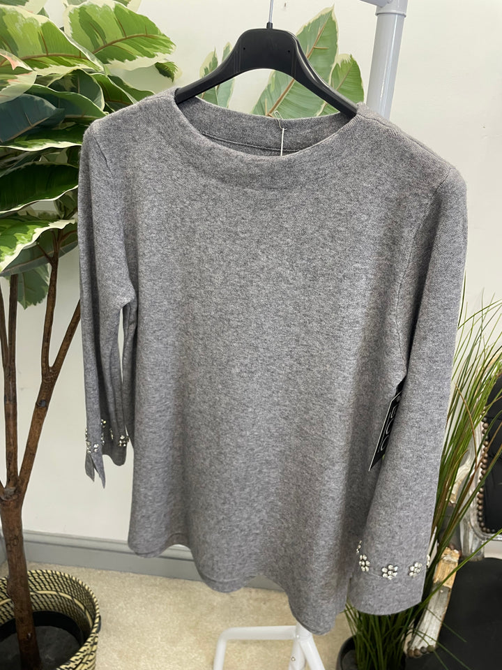 LADIES DIAMANTE JUMPER SWEATER - GREY & BLACK