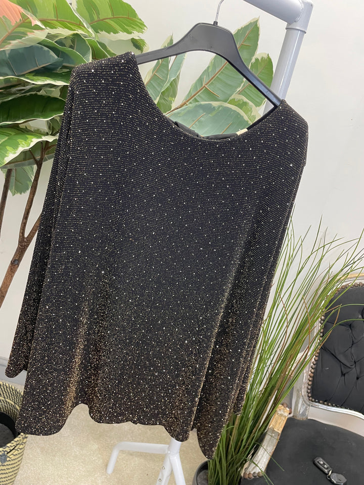 LADIES LUREX FLOATY BOW BACK TOP - BLACK, SILVER, GOLD, RED