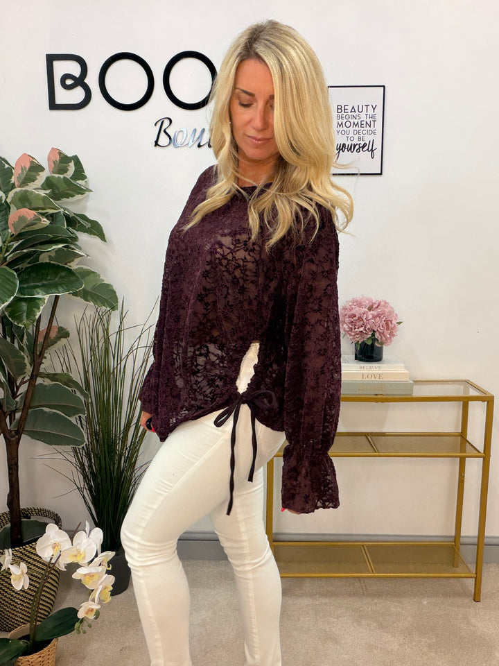 Ladies Fashion Lacy Top - Plum, Black & Brown