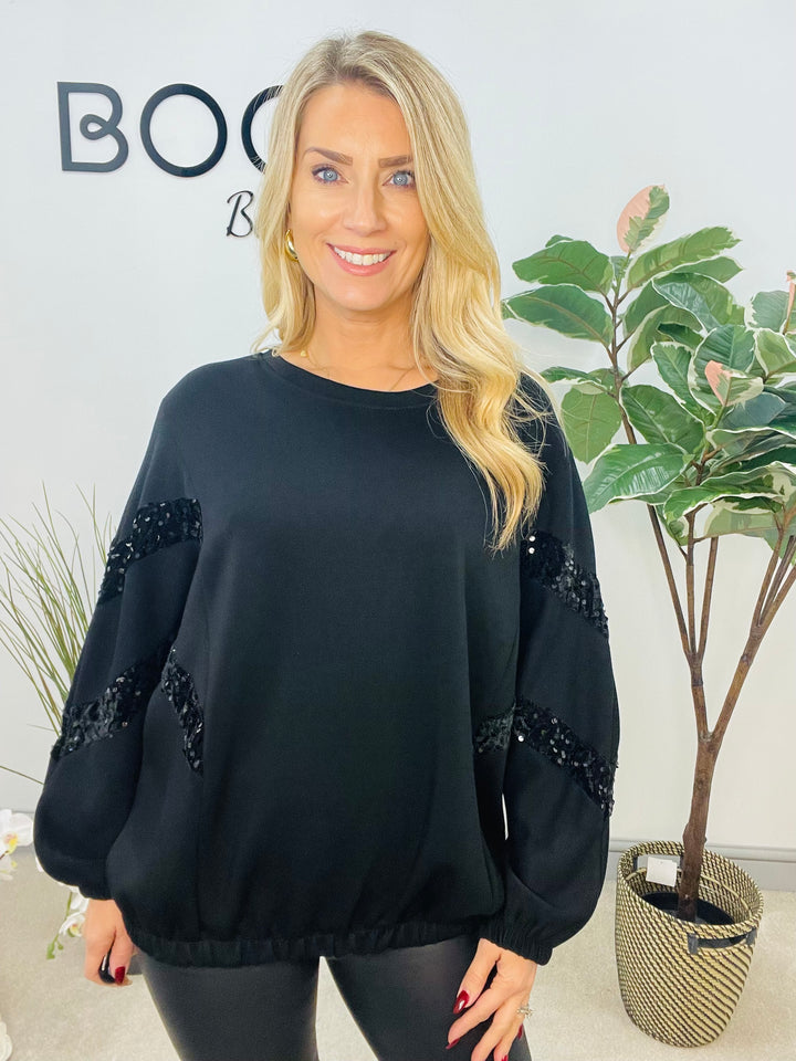 LADIES SCUBA SEQUIN SWEATSHIRT TOP - BLACK & BROWN