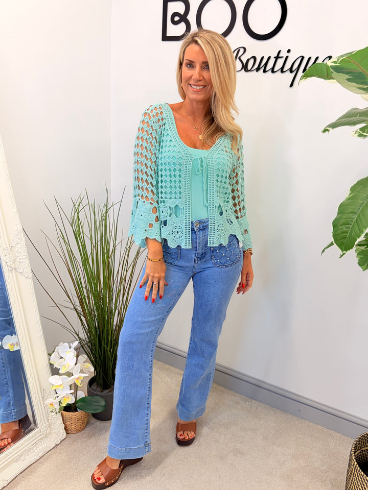 Ladies Fashion Crochet Bolero Cardigan mint