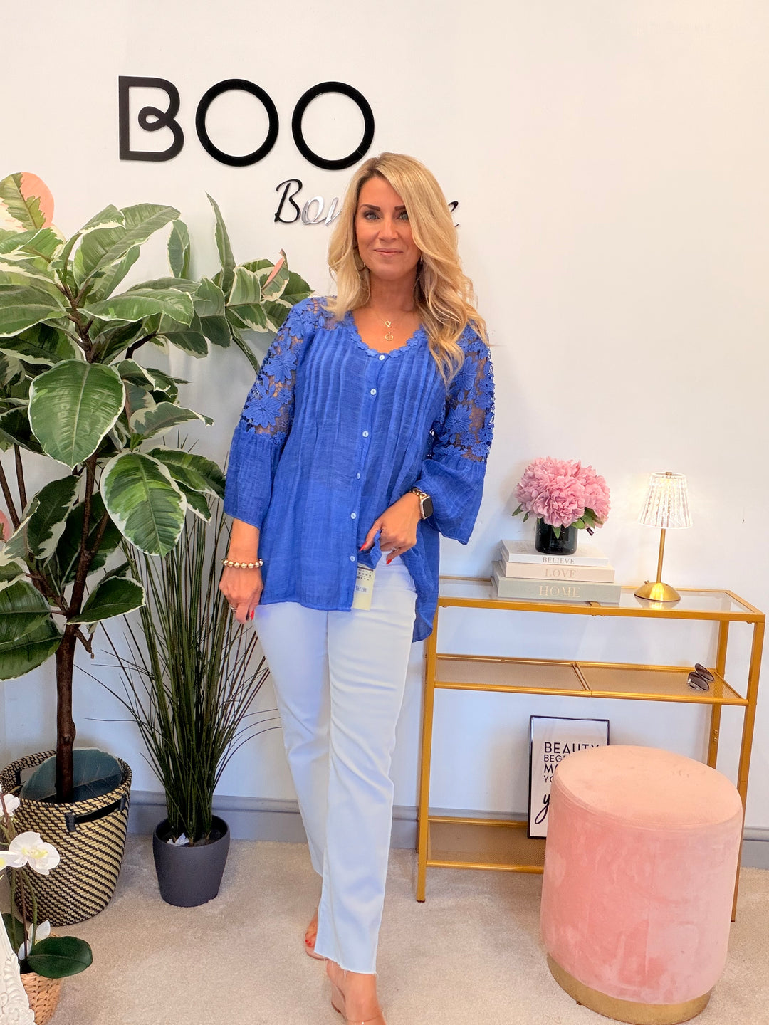 Ladies Lacy Floaty Summer Top - White, Blue, Pink, Lime