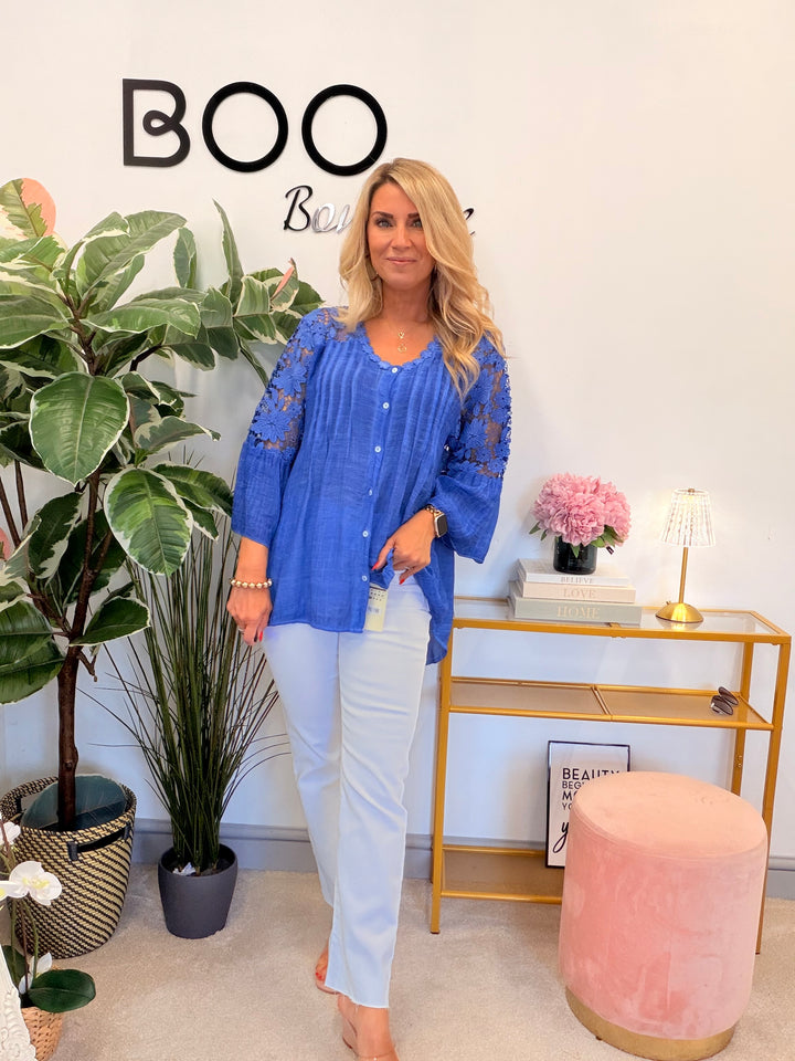 Ladies Lacy Floaty Summer Top - White, Blue, Pink, Lime