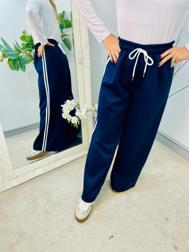 LADIES SPORTS LUXE STRAIGHT LEG JOGGER TROUSERS - NAVY, BLACK & CAMEL