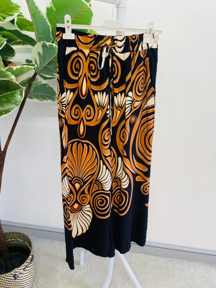 LADIES WOMENS BLACK WIDE LEG PALAZZO PANTS TROUSERS 