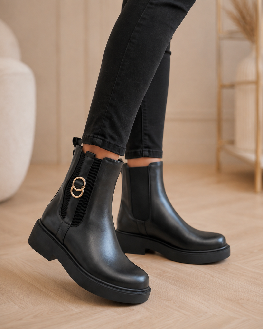 Ladies Fashion Flat Stretch Riding Boots - Black & Brown